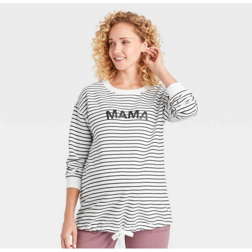 Women's Tie‎ Waist Maternity Sweatshirt - Isabel Maternity -White/Black. Large